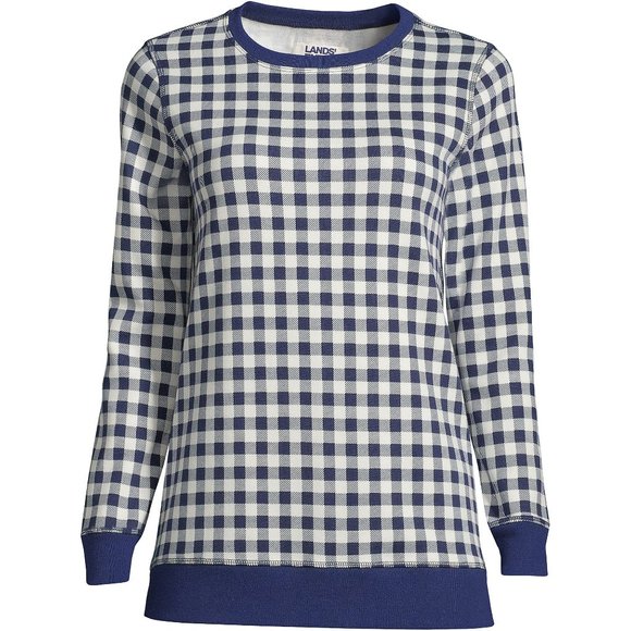 Fleece Reversible Tunic Sweatshirt Cream and Dark Blue Checks Checkered size M - Picture 3 of 5